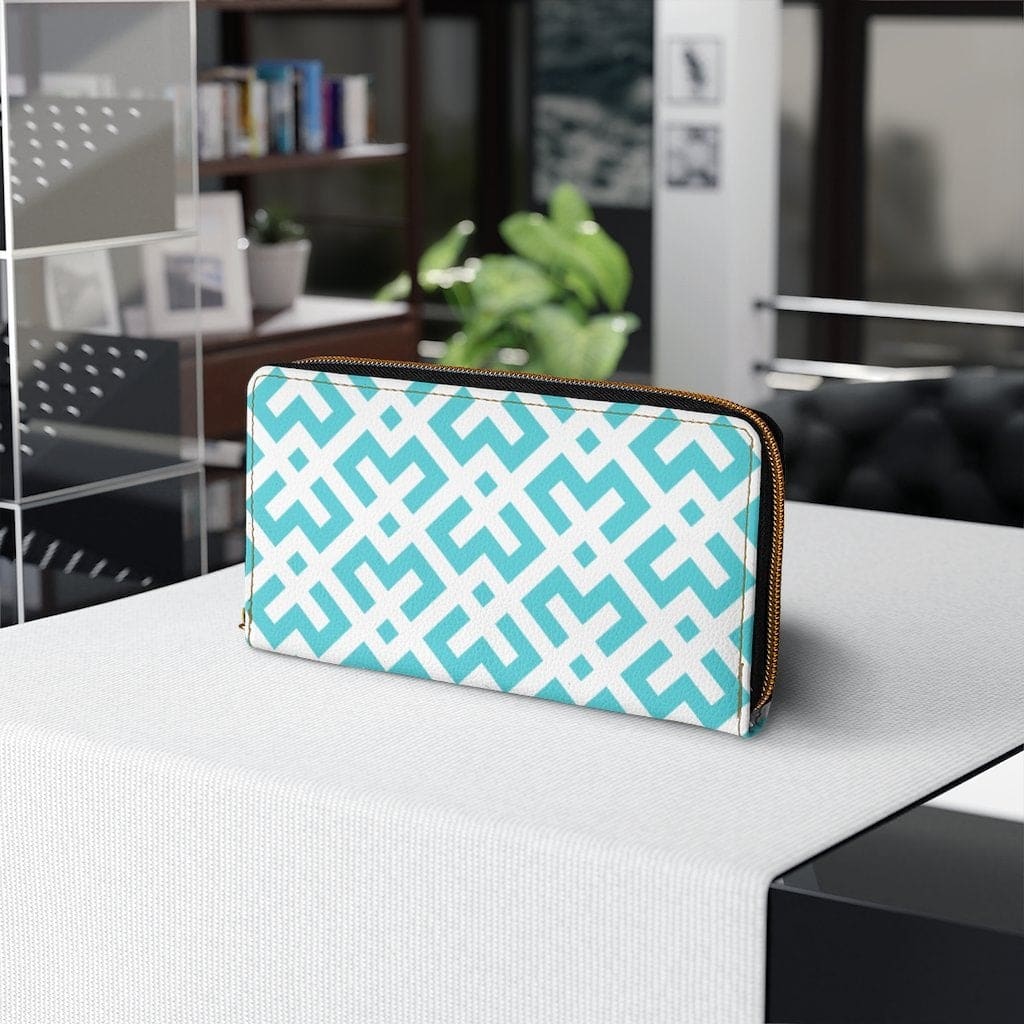 Womens Wallet Zip Purse White & Pastel Green Geometric - Bags | Wallets