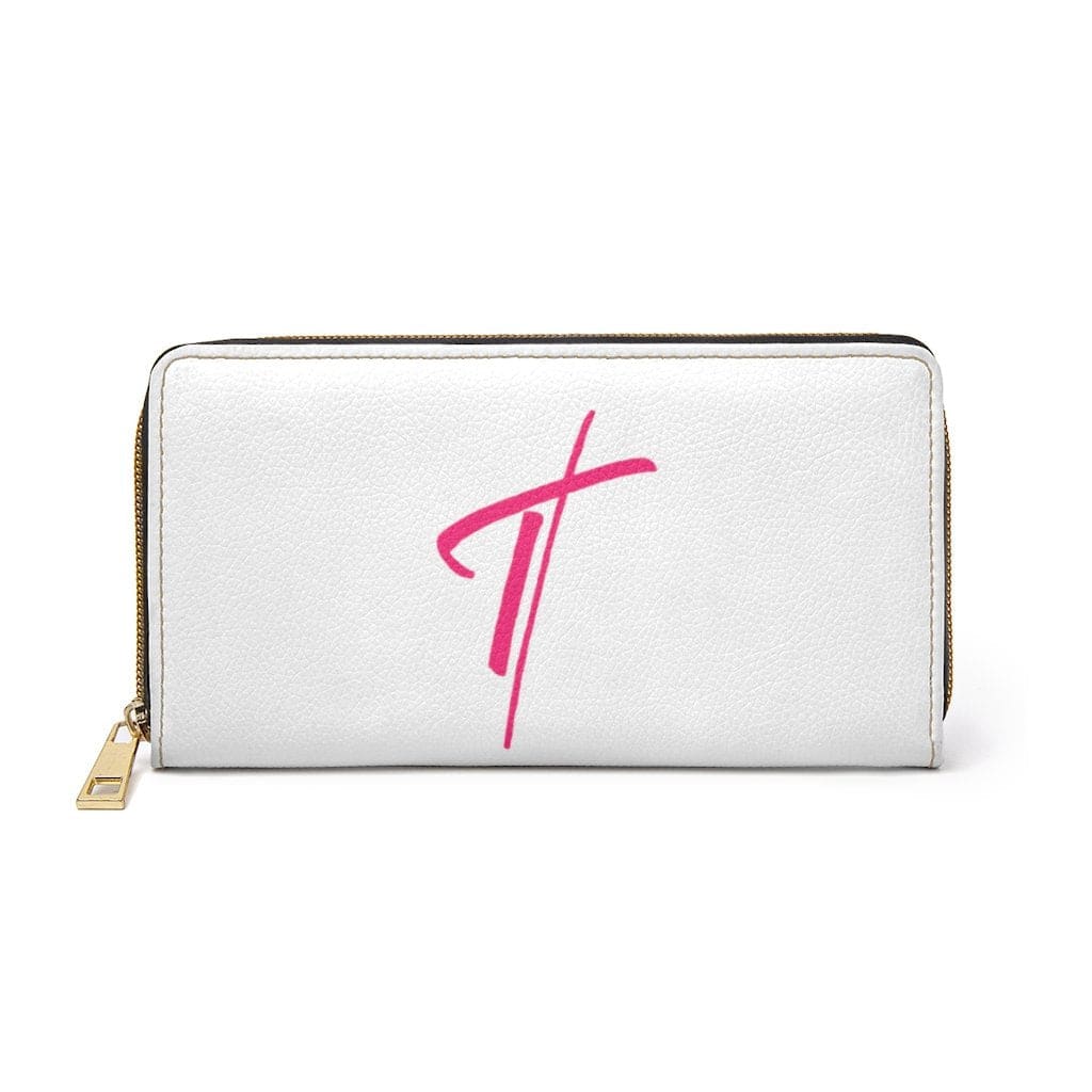 Womens Wallet - Zip Purse - White and Pink Cross - Bags/Zipper Wallets