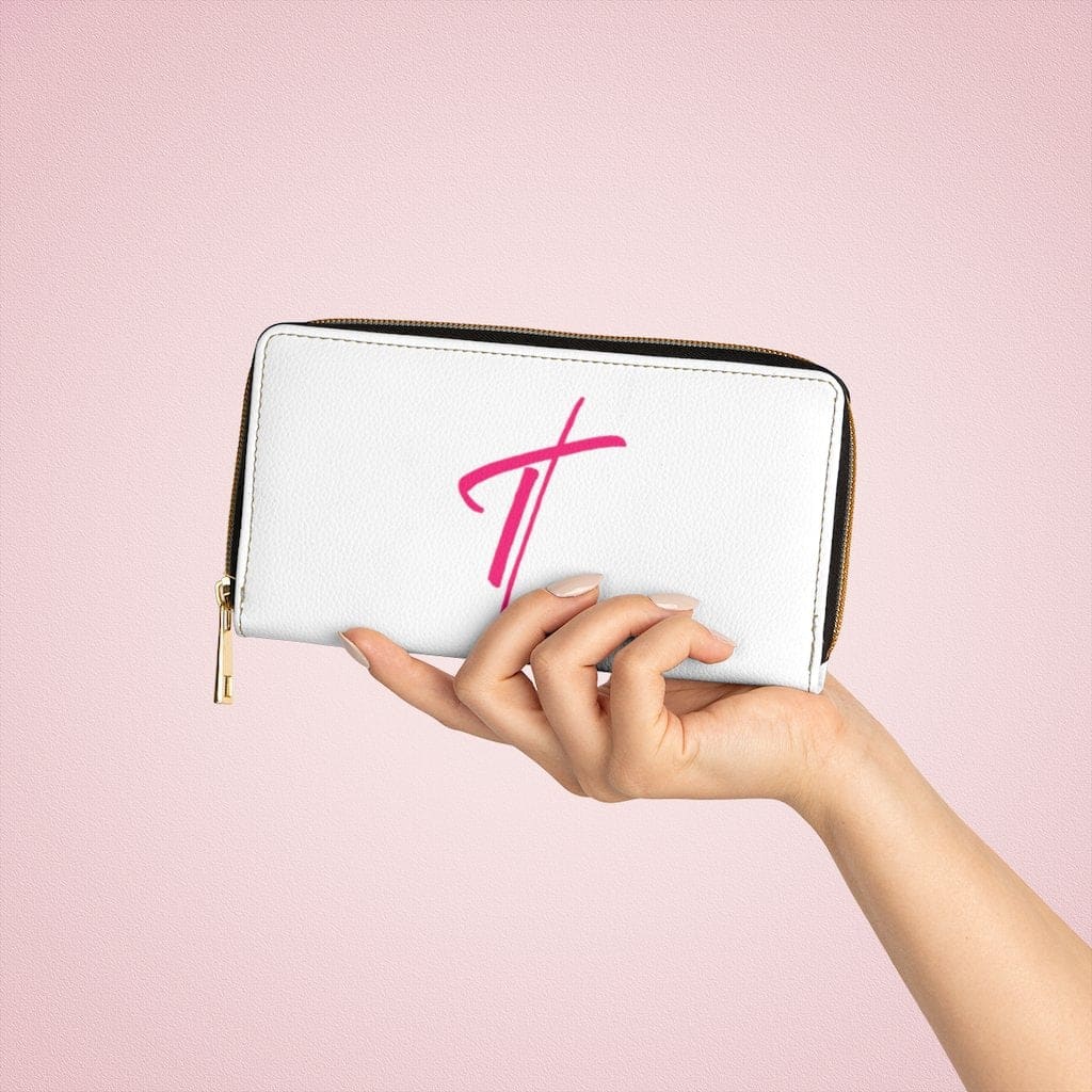 Womens Wallet Zip Purse White & Pink Cross - Bags | Zipper Wallets