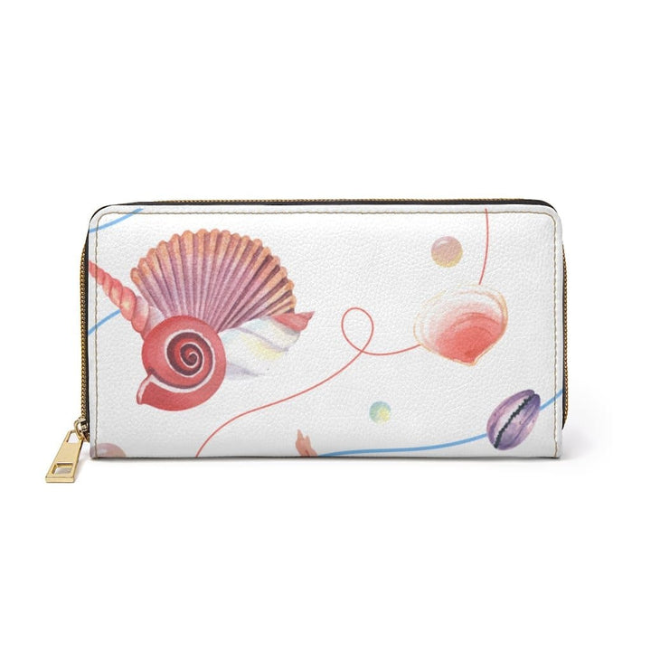 Womens Wallet Zip Purse White & Pink Seashell - Bags | Zipper Wallets