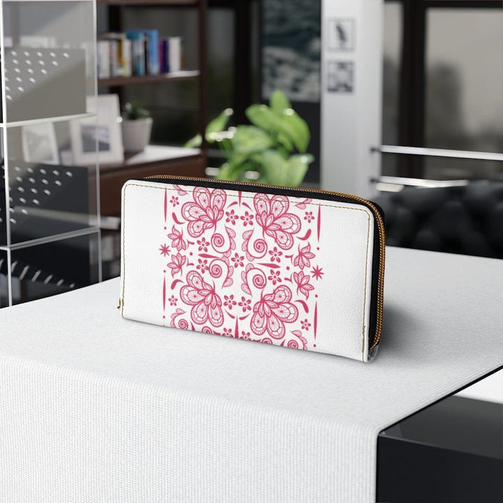 Womens Wallet - Zip Purse - White and Red Floral - Bags/Zipper Wallets