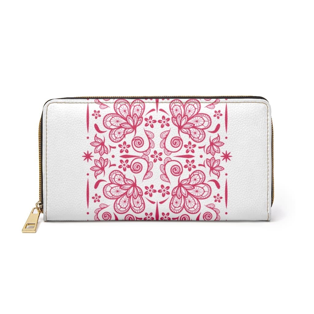 Womens Wallet Zip Purse White & Red Floral - Bags | Zipper Wallets