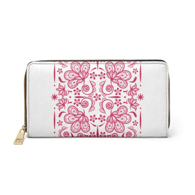 Womens Wallet Zip Purse White & Red Floral - Bags | Zipper Wallets