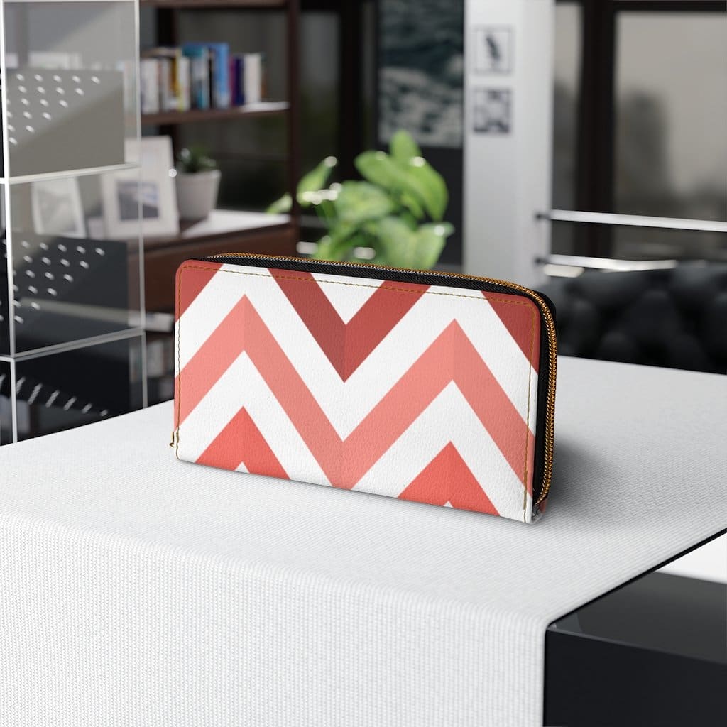Womens Wallet - Zip Purse - White and Red Geometric - Bags/Zipper Wallets