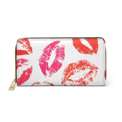 Womens Wallet Zip Purse White & Red Lipstick Kisses - Bags | Wallets