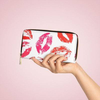Womens Wallet Zip Purse White & Red Lipstick Kisses - Bags | Zipper Wallets