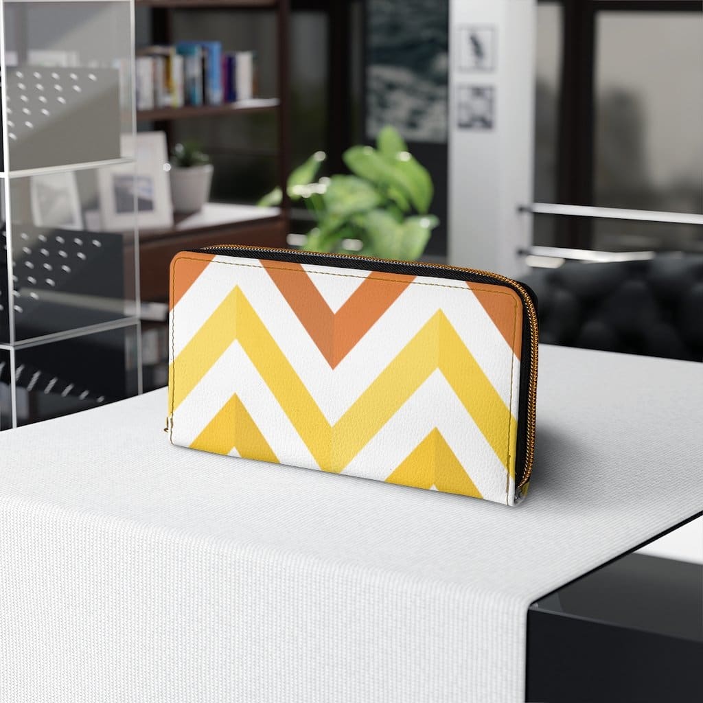 Womens Wallet - Zip Purse - White and Yellow Geometric - Bags/Zipper Wallets