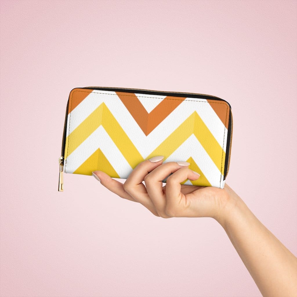 Womens Wallet - Zip Purse - White and Yellow Geometric - Bags/Zipper Wallets