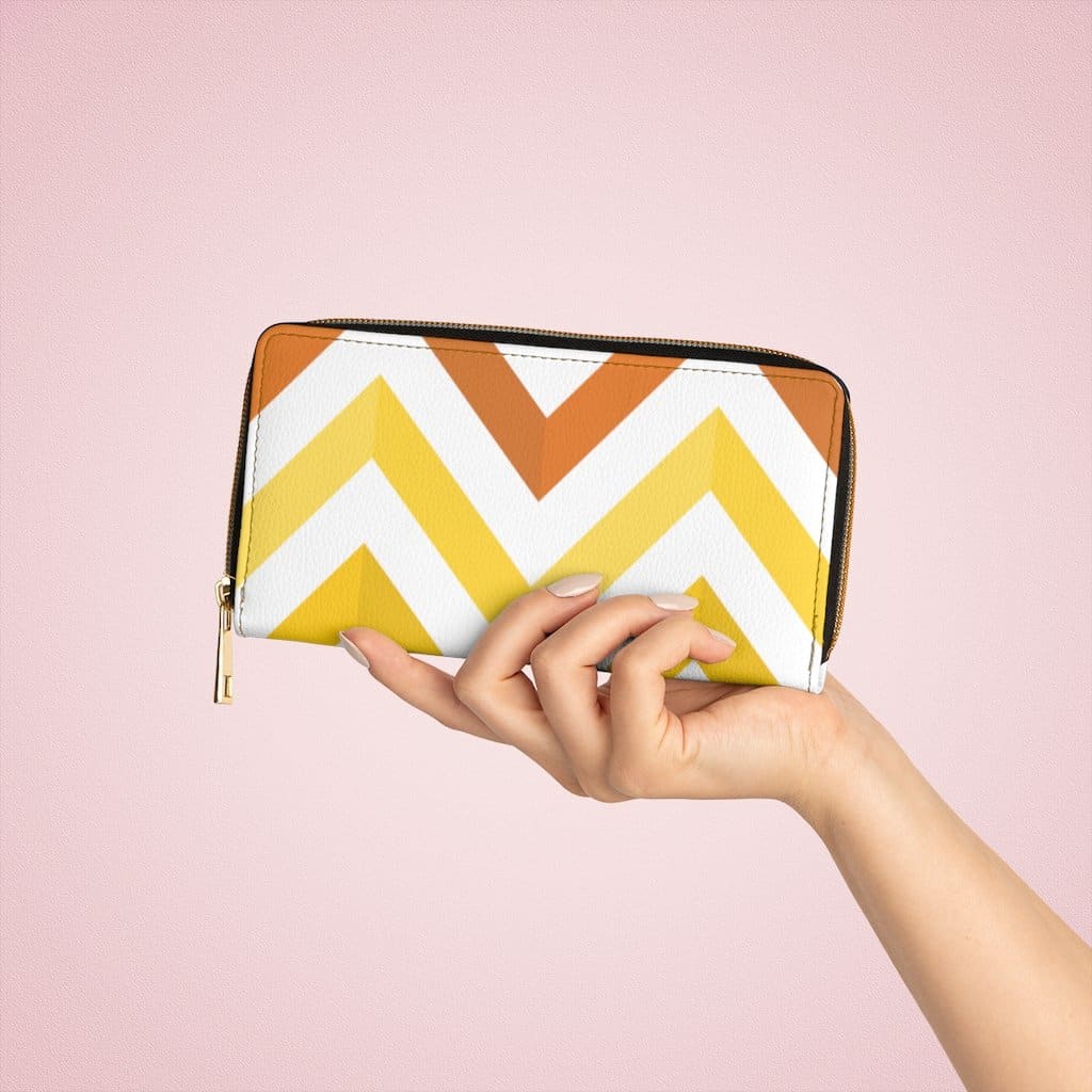 Womens Wallet Zip Purse White & Yellow Geometric - Bags | Wallets