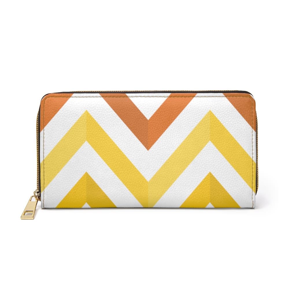 Womens Wallet - Zip Purse - White and Yellow Geometric - Bags/Zipper Wallets