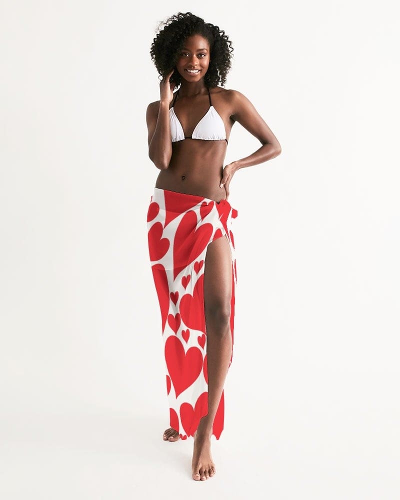 Womens Wrap Sarong - Casual / Swimwear / Love Red Hearts - Womens | Oversized