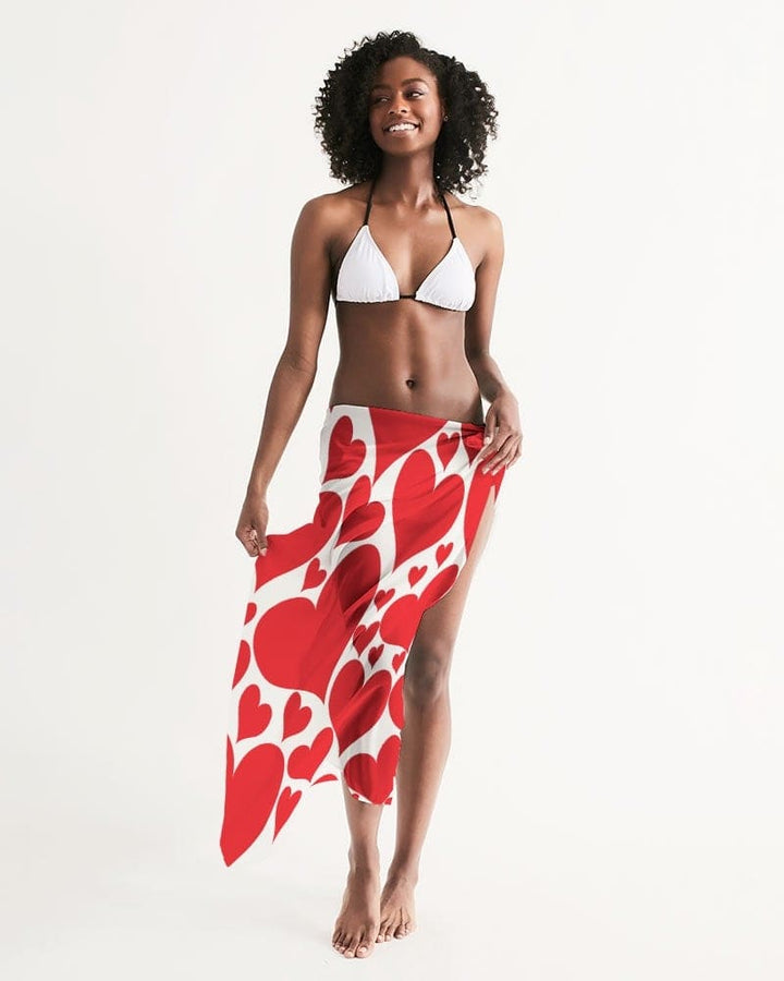 Womens Wrap Sarong - Casual / Swimwear / Love Red Hearts - Womens | Oversized