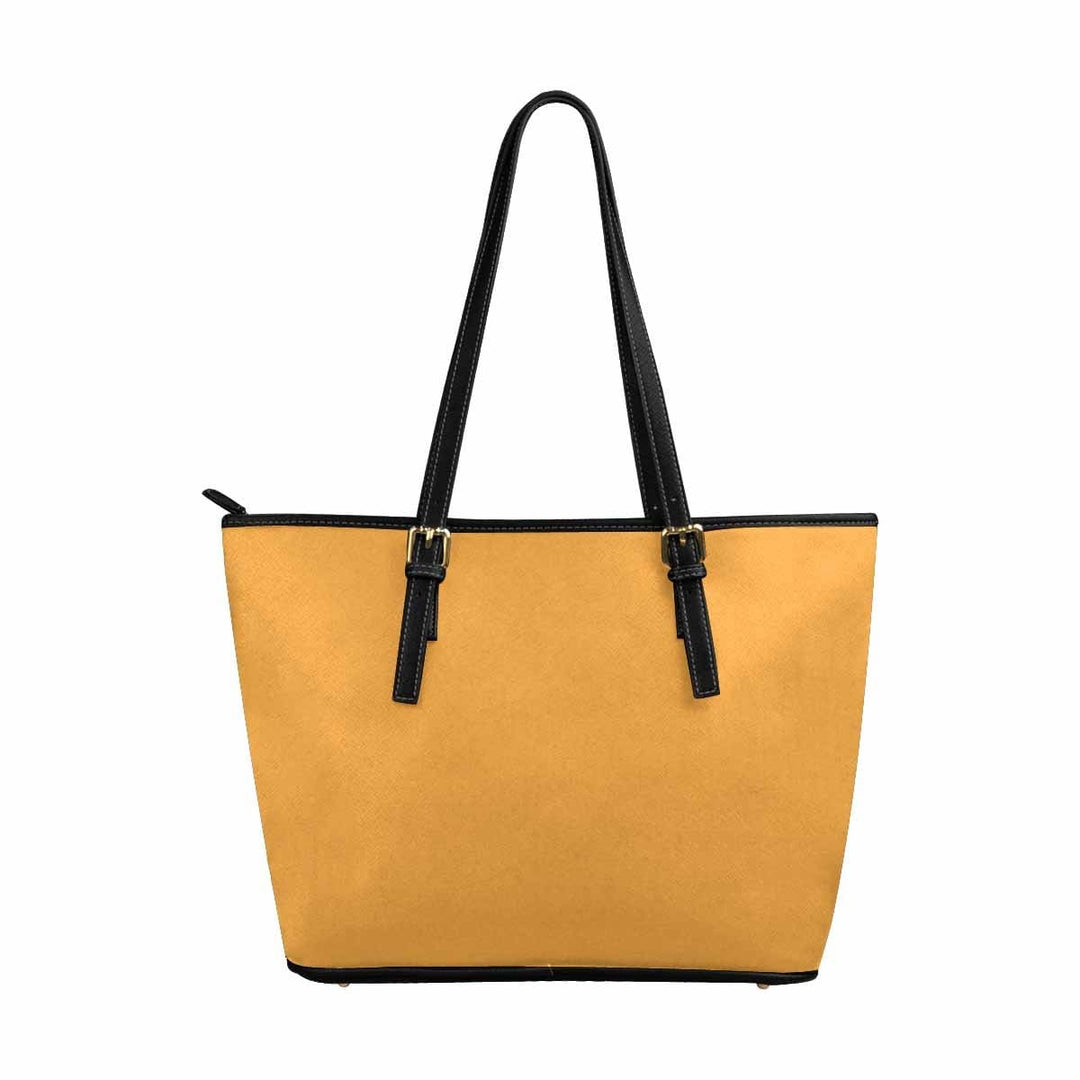 Large Leather Tote Shoulder Bag - Yellow Orange - Bags/Leather Tote Bags