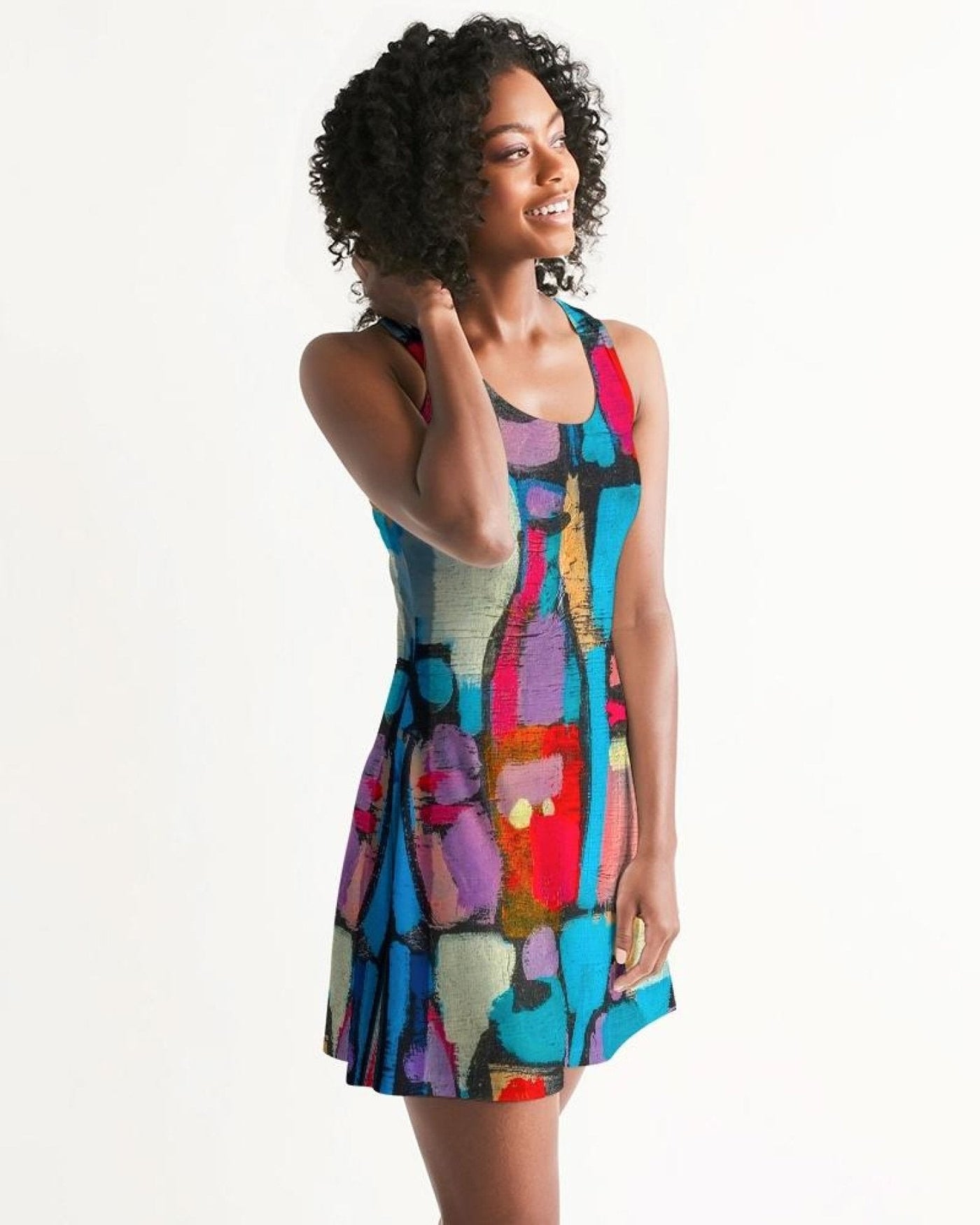 Womens Dress - Edgy Geometric Style Racerback Dress / Multicolor - Womens |