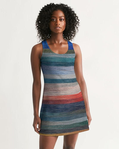 Womens Dress - Sleeveless Blue & Gray Gradient Print Racerback Dress - Womens |