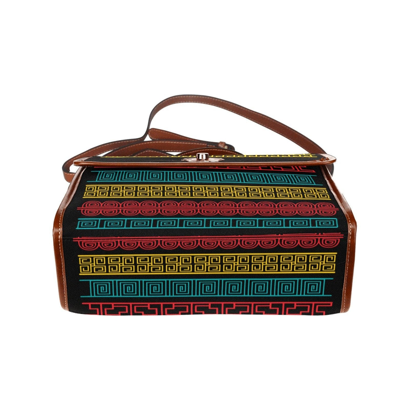 Women’s Handbag Canvas Top Handle Shoulder Bag - Black / Geometric Design