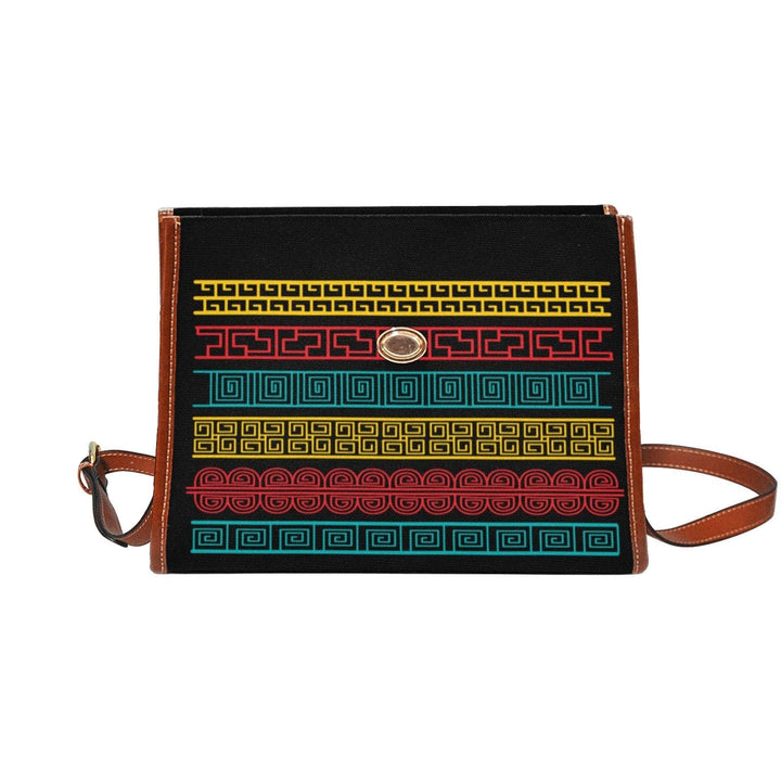 Women’s Handbag Canvas Top Handle Shoulder Bag - Black / Geometric Design