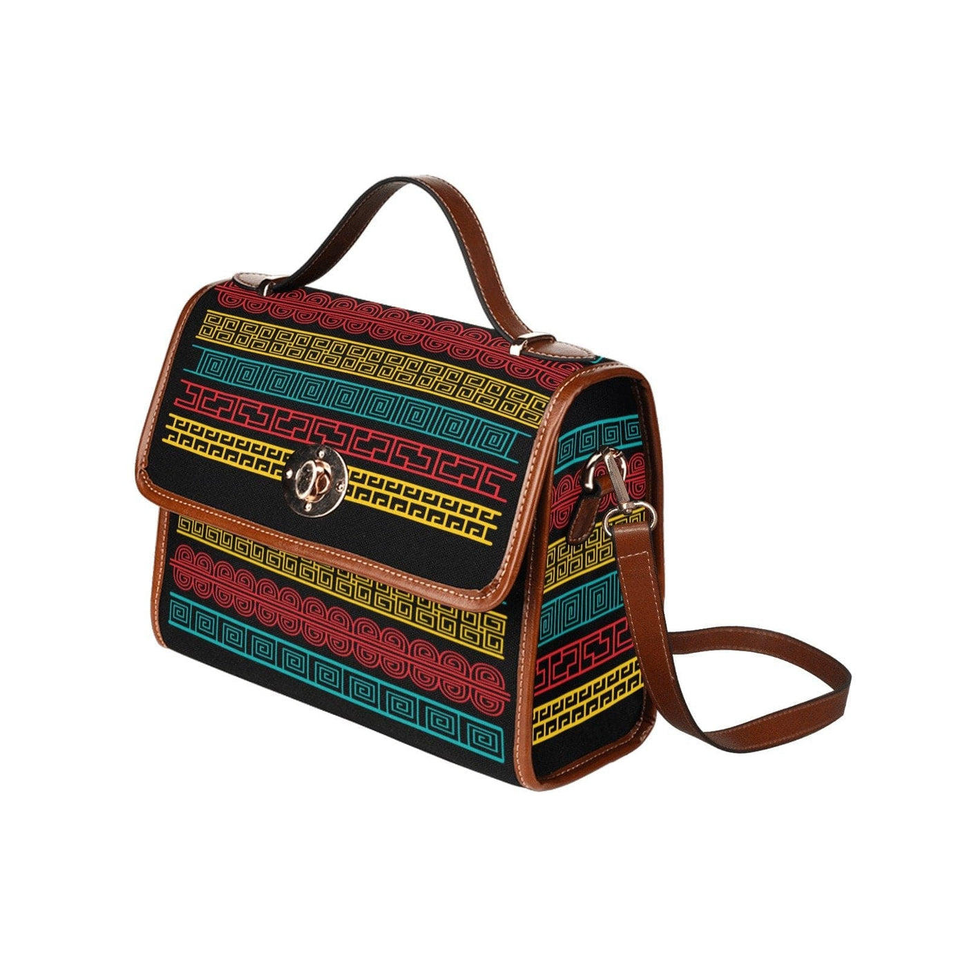 Women’s Handbag Canvas Top Handle Shoulder Bag - Black / Geometric Design