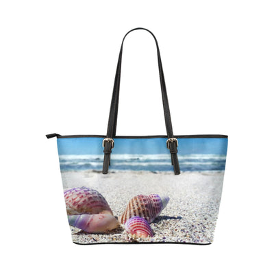 Large Leather Tote Shoulder Bag - Beach And Sand Seashell Handbag - Bags