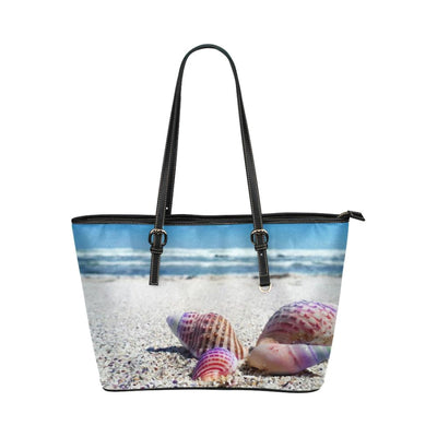 Large Leather Tote Shoulder Bag - Beach And Sand Seashell Handbag - Bags