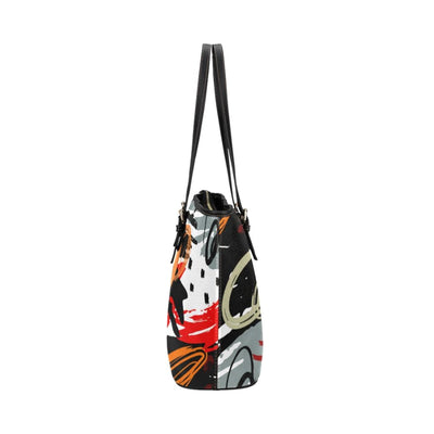 Large Leather Tote Shoulder Bag - Black And Multicolor Abstract Handbag - Bags