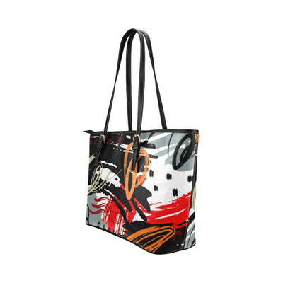 Large Leather Tote Shoulder Bag - Black And Multicolor Abstract Handbag - Bags