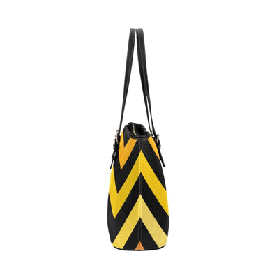 Large Leather Tote Shoulder Bag - Black And Yellow Herringbone Handbag Bags