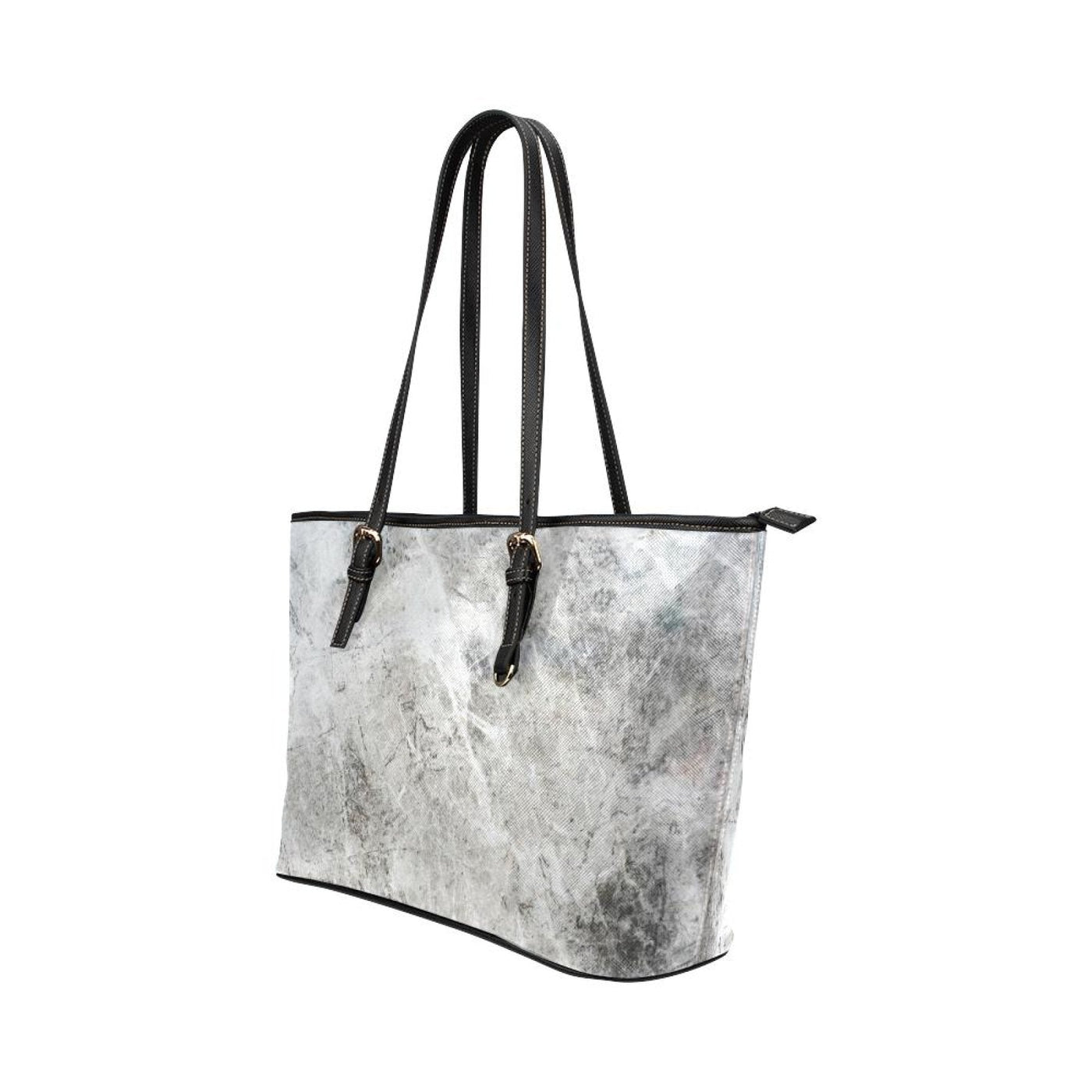 Large Leather Tote Shoulder Bag - Gray And White Marble Handbag - Bags | Leather