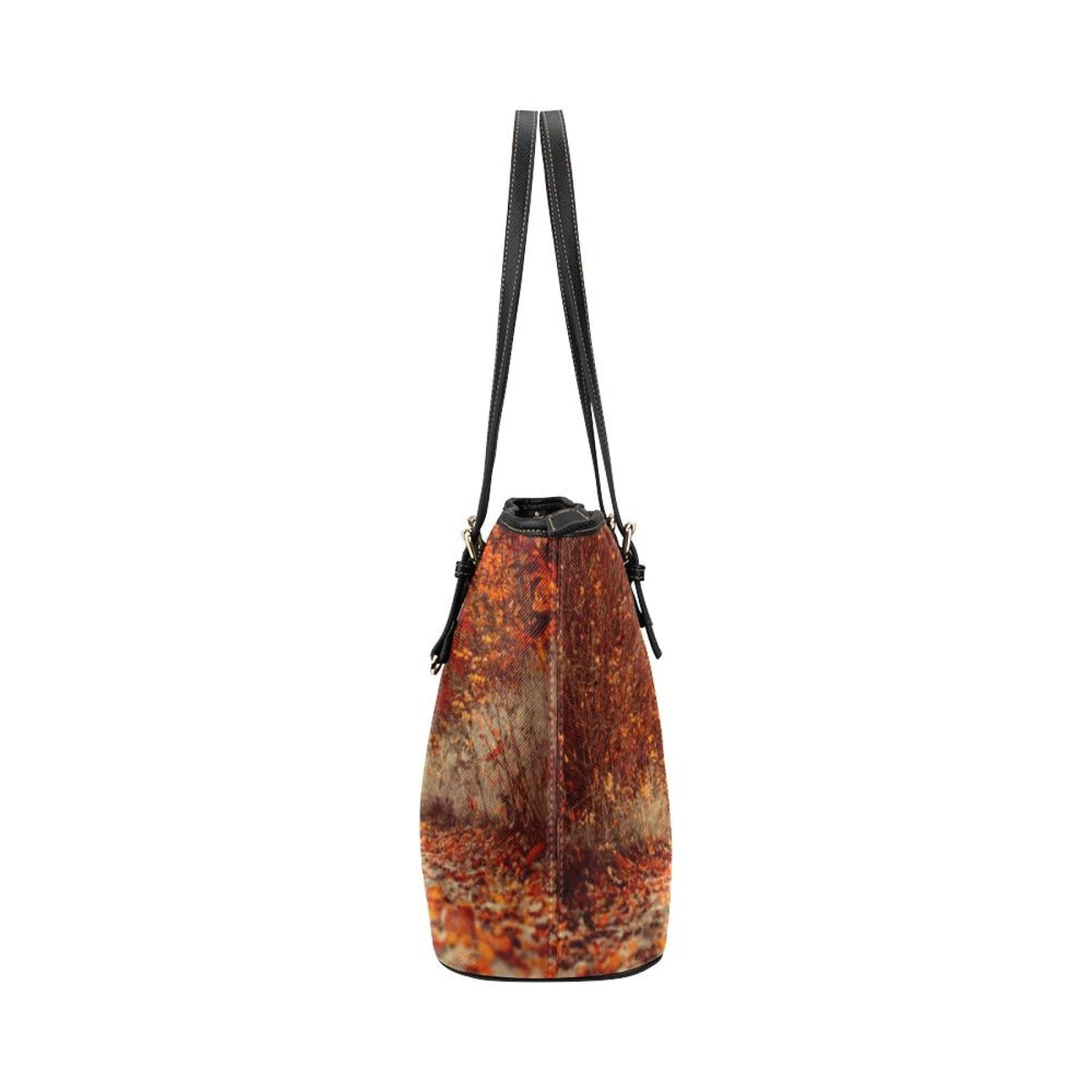 Large Leather Tote Shoulder Bag - Orange Autumn Forest Handbag - Bags | Leather