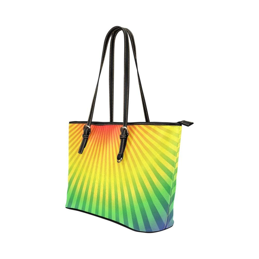 Large Leather Tote Shoulder Bag - Rainbow Radial-v Handbag - Bags | Leather