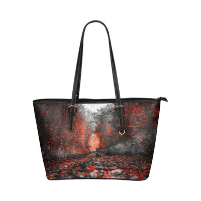 Large Leather Tote Shoulder Bag - Red Autumn Forest Handbag - Bags | Leather