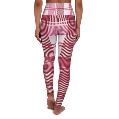 Womens Leggings Pink And White Plaid Style High Waisted Fitness Pants - Womens