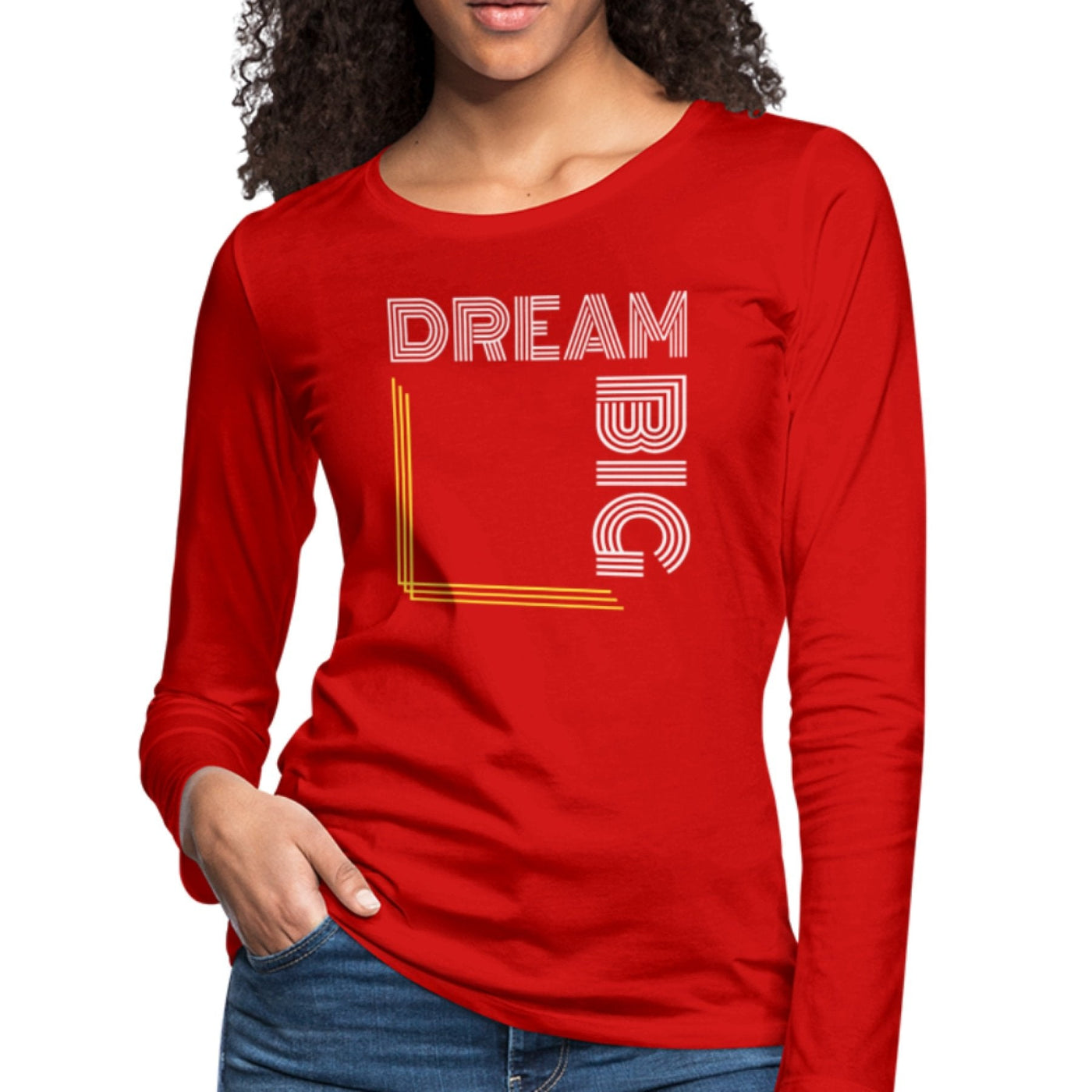 Womens Graphic Tee Dream Big White & Gold Long Sleeve T-shirt - Womens |