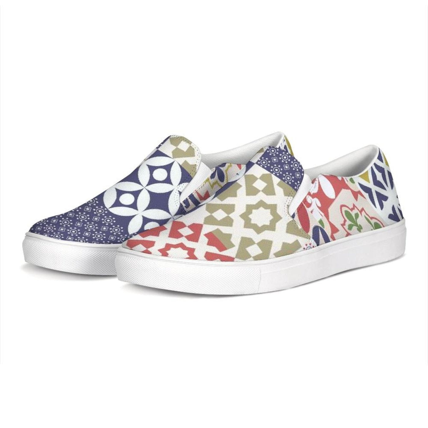 Womens Sneakers Multicolor Patch Style Low Top Slip-on Canvas Shoes - Womens |