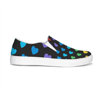 Womens Sneakers Rainbow Hearts Low Top Slip - on Canvas Shoes