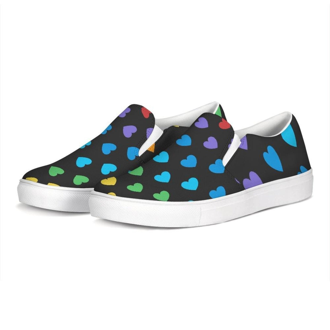 Womens Sneakers Rainbow Hearts Low Top Slip - on Canvas Shoes