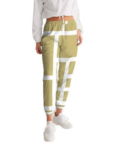 Womens Track Pants - Beige And White Block Grid Sports Pants - Womens | Pants |