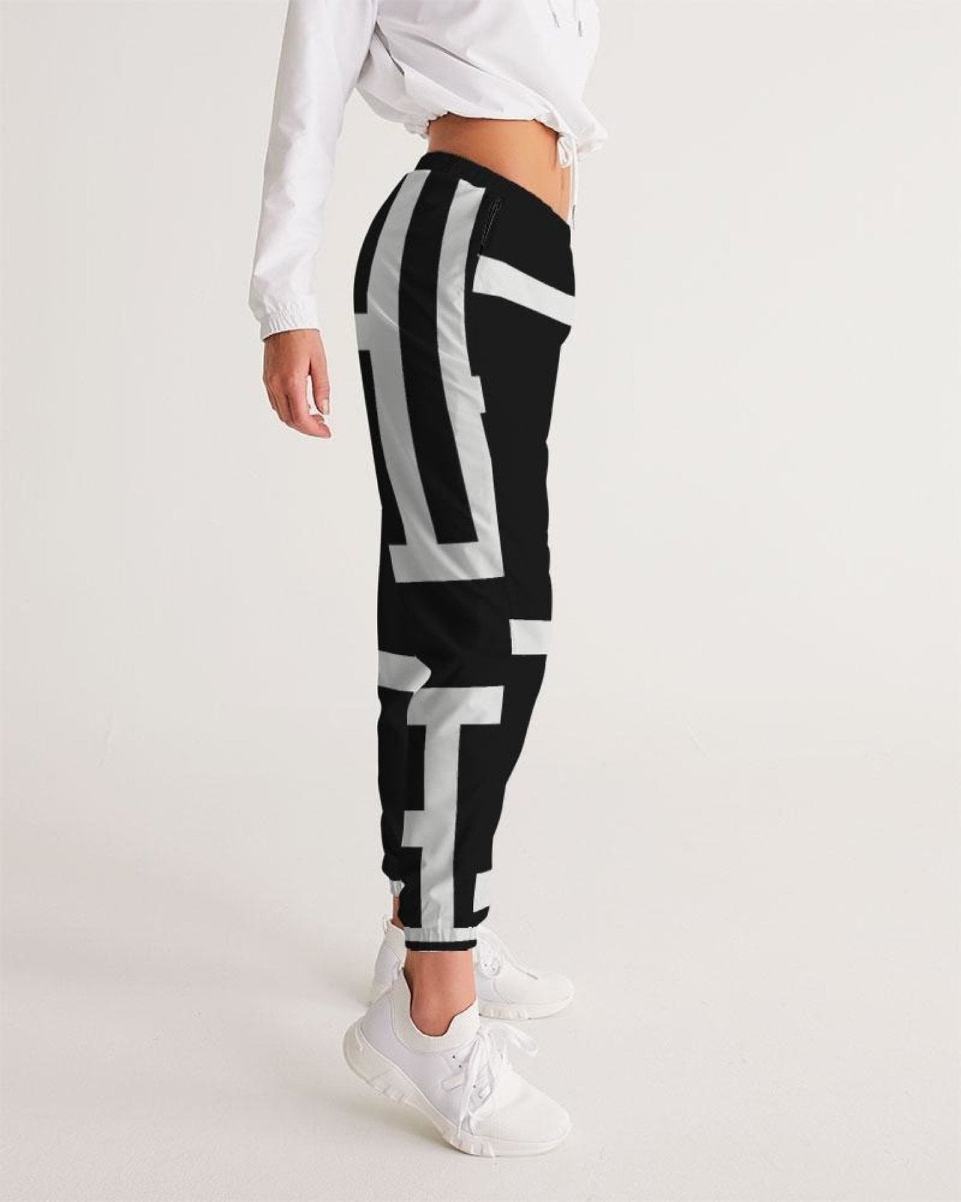 Womens Track Pants - Black And White Block Grid Sports Pants - Womens | Pants |