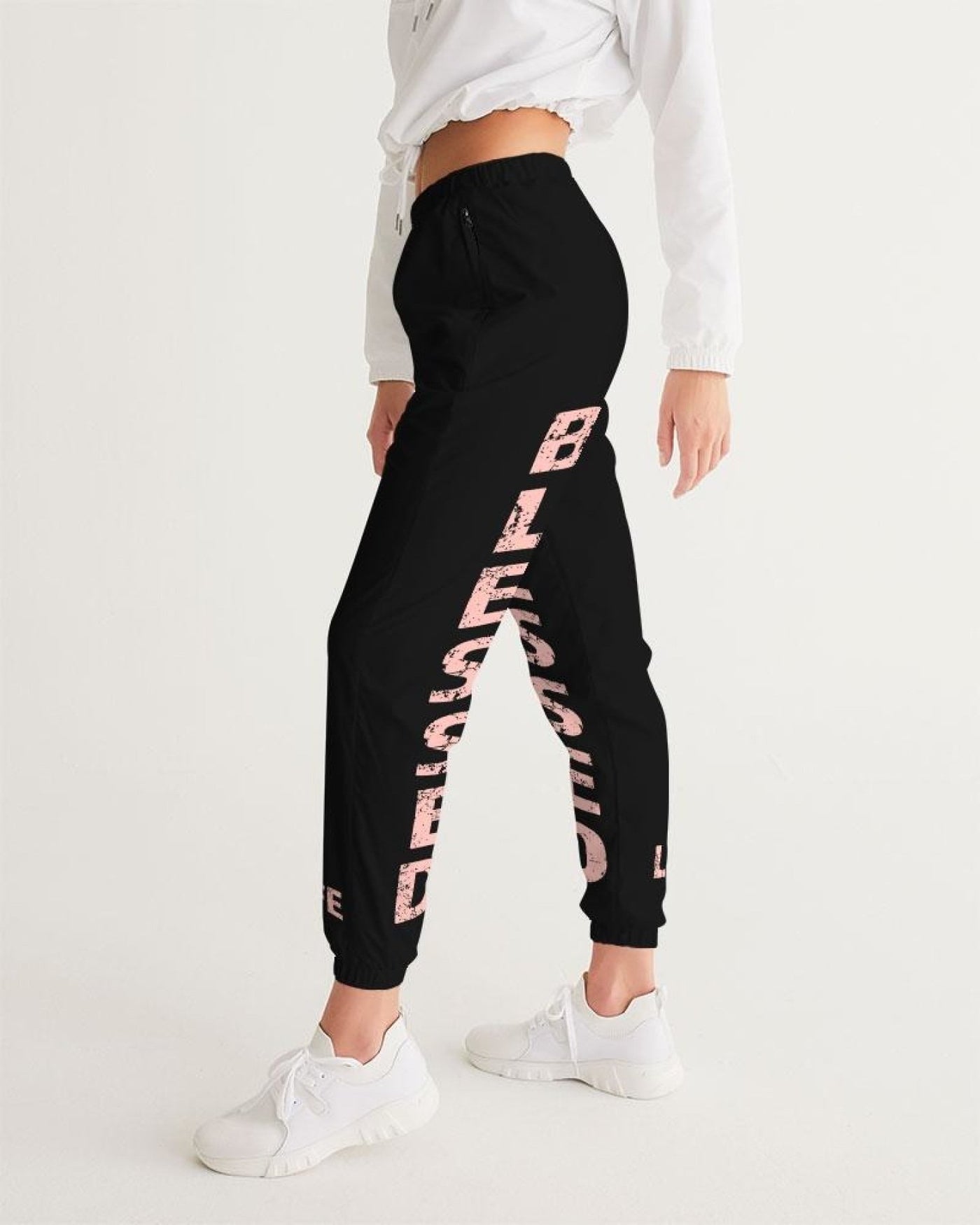 Womens Track Pants - Black & Peach Blessed Graphic Sports Pants - Womens