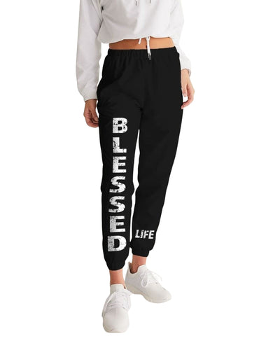 Womens Track Pants - Black & White Blessed Graphic Sports Pants - Womens | Pants