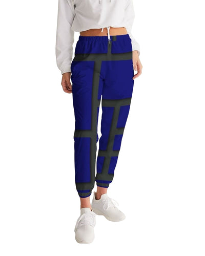 Womens Track Pants - Blue & Black Geometric Sports Pants - Womens | Pants