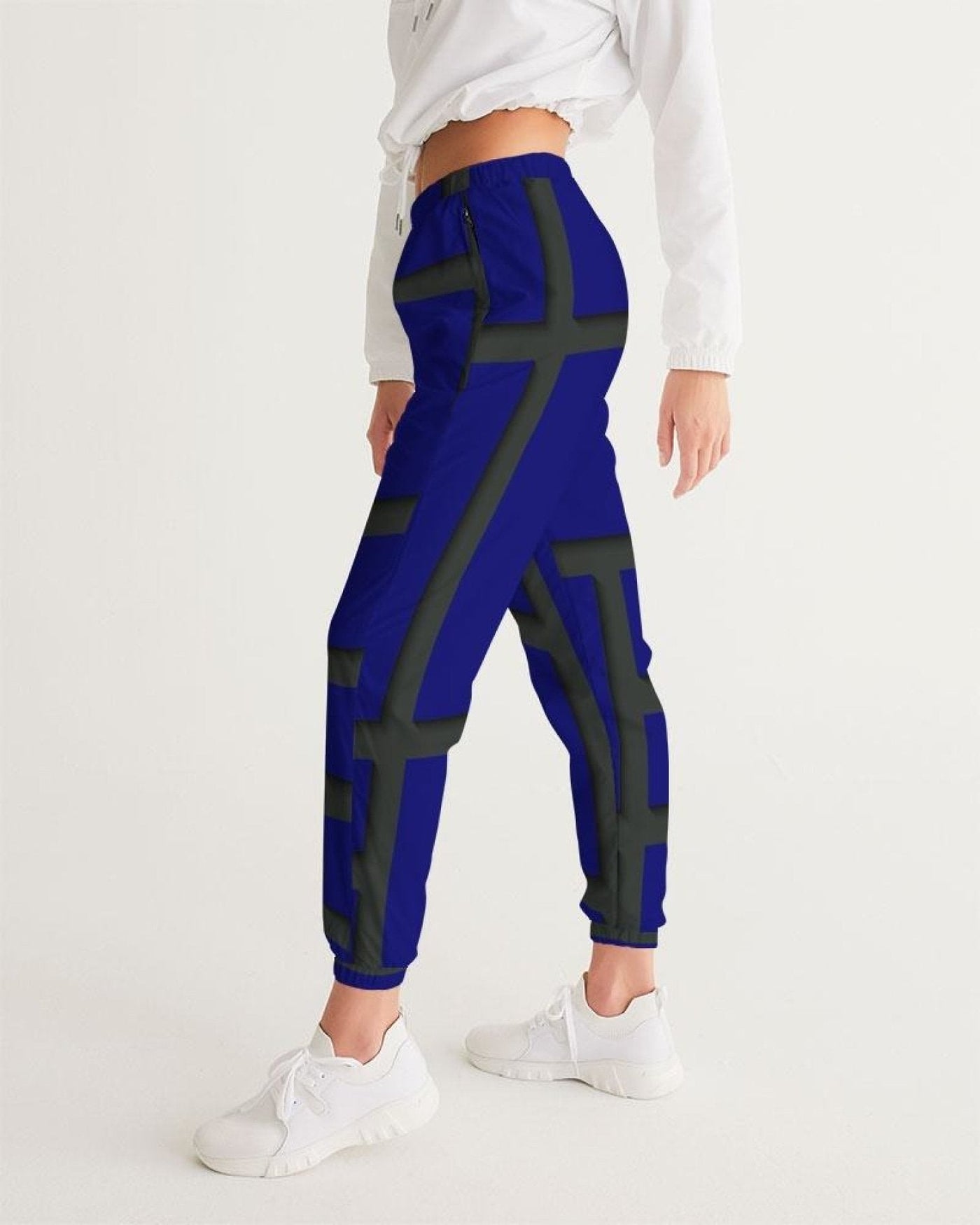 Womens Track Pants - Blue & Black Geometric Sports Pants - Womens | Pants