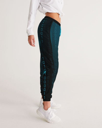 Womens Track Pants - Blue Digital Code Graphic Sports Pants - Womens | Pants |