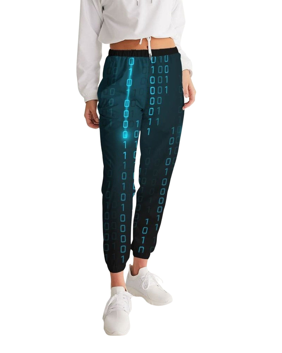 Womens Track Pants - Blue Digital Code Graphic Sports Pants - Womens | Pants