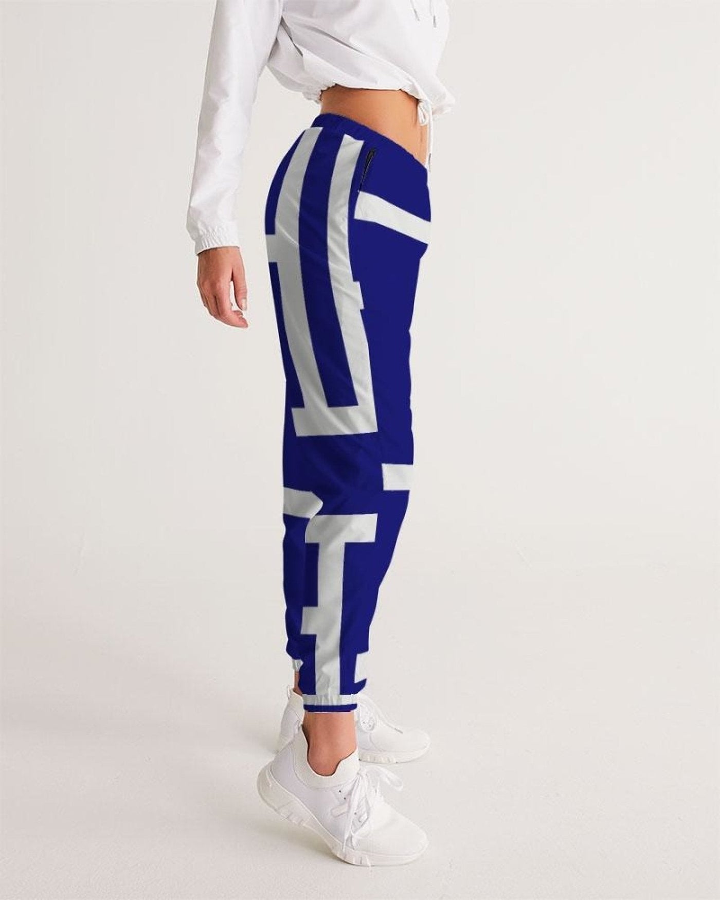 Womens Track Pants - Blue & White Block Grid Sports Pants - Womens | Pants |