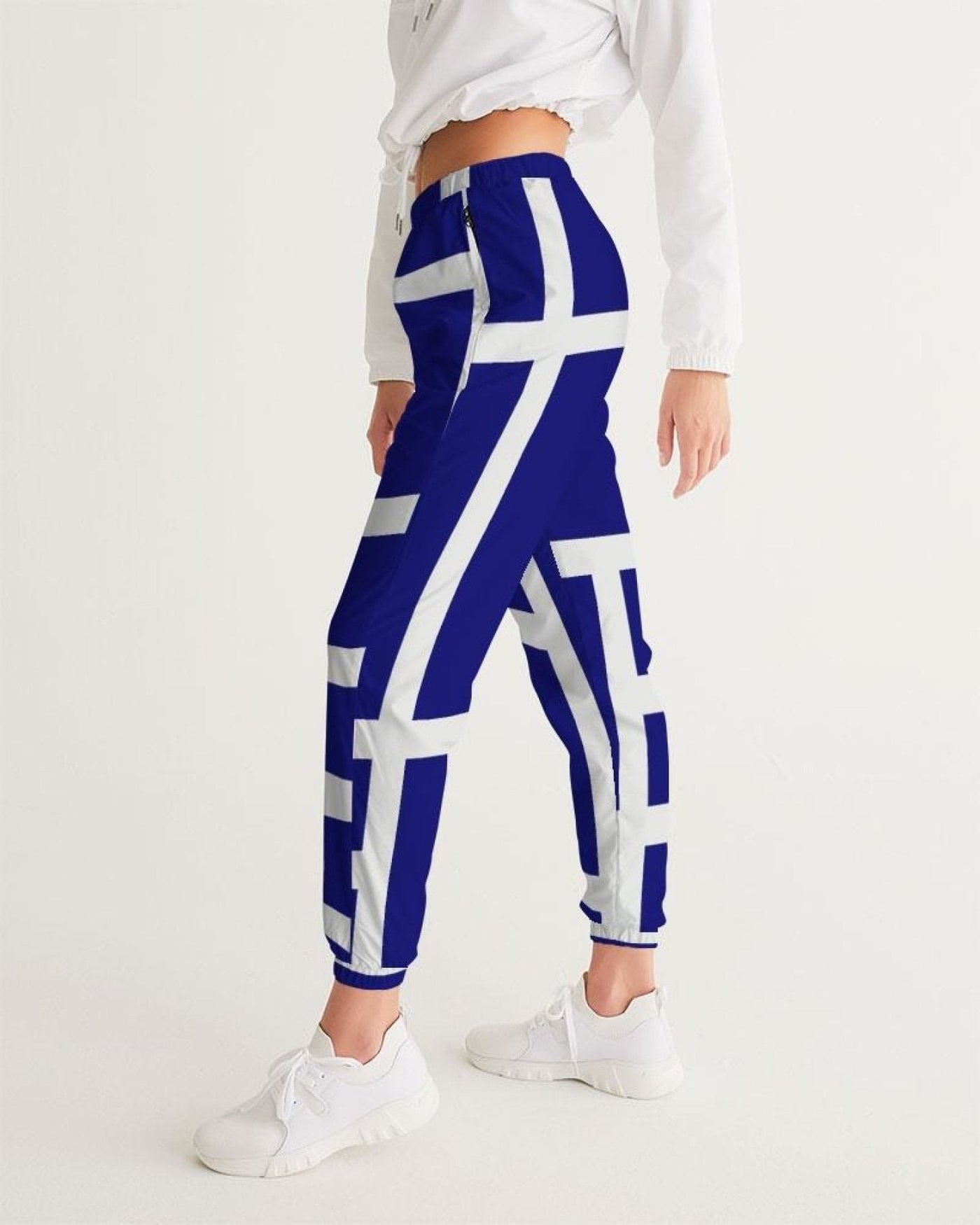 Womens Track Pants - Blue & White Block Grid Sports Pants - Womens | Pants |