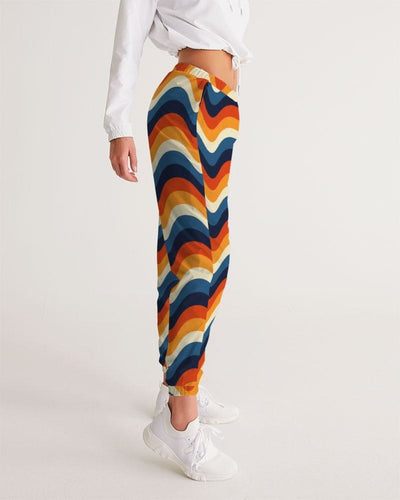 Womens Track Pants - Orange Multicolor Geometric Graphic Sports Pants - Womens