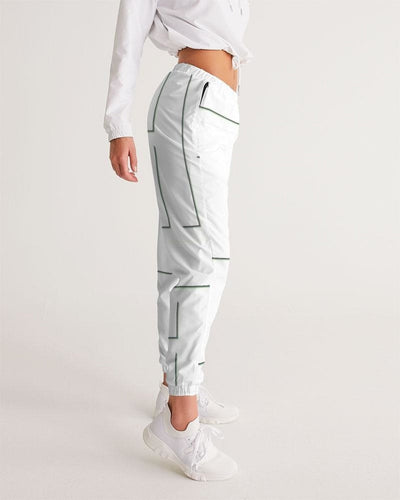 Womens Track Pants - White & Gray Block Grid Graphic Sports Pants - Womens |