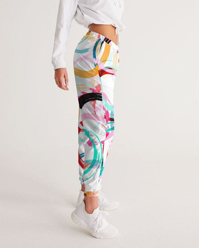 Womens Track Pants - White Multicolor Circular Graphic Sports Pants - Womens |