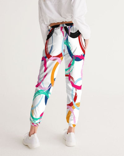 Womens Track Pants - White Multicolor Circular Graphic Sports Pants - Womens